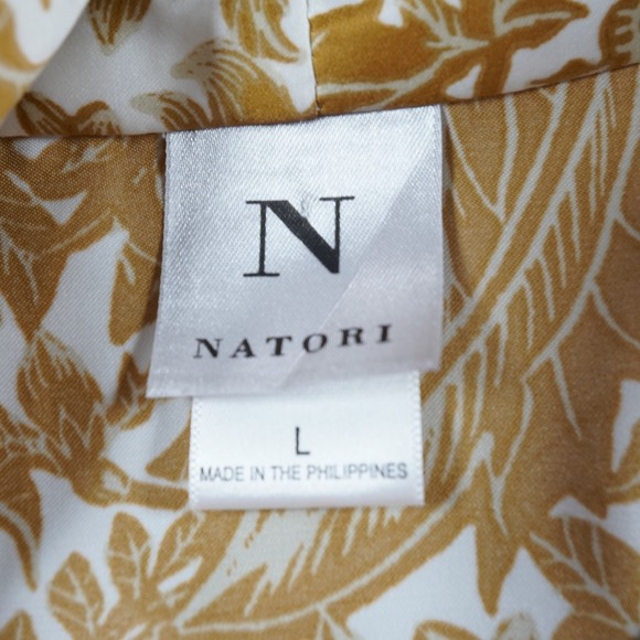 Natori Womens Satin Robe Sz L Long Floral Belted Full Classic Gold White Pockets - Picture 11 of 16